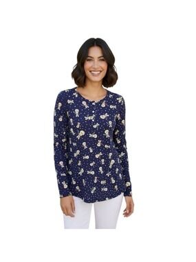 The Disney Store Mickey Snowman Women’s L/XL Blue Henley Type Long Sleeve Top